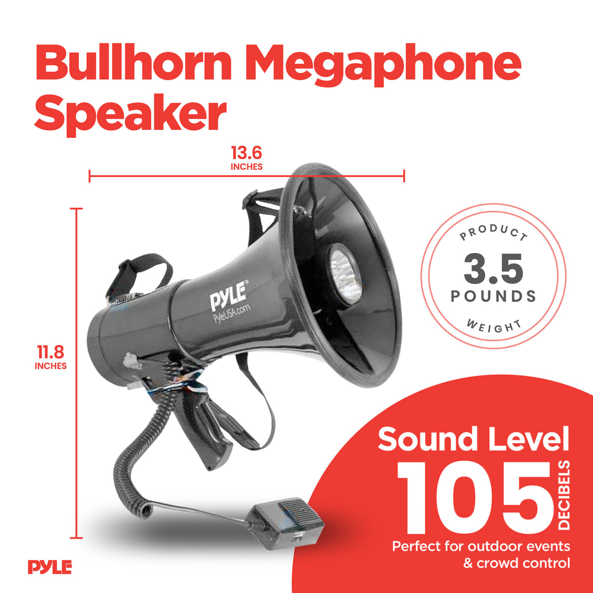 Pyle PA Megaphone Speaker with Built-in Rechargeable Battery, Black (Open Box) - VMInnovations