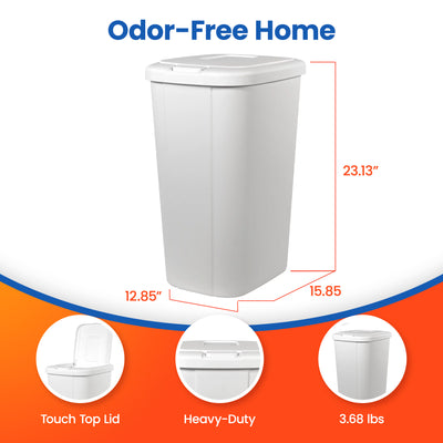 Hefty 13.3 Gallon Touch Top Trash Can with Spring Loaded Lid, 4 Pack, White
