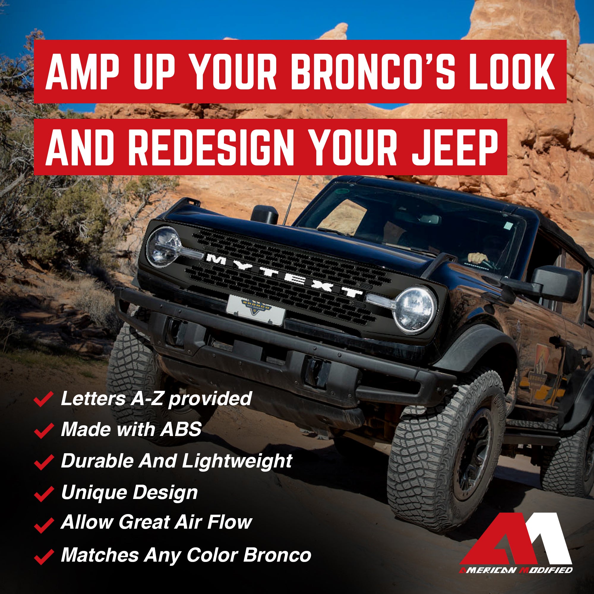 AMERICAN MODIFIED Grille 21-24 Ford Bronco 2 & 4 Door w/oFront Camera(Open Box) - VMInnovations