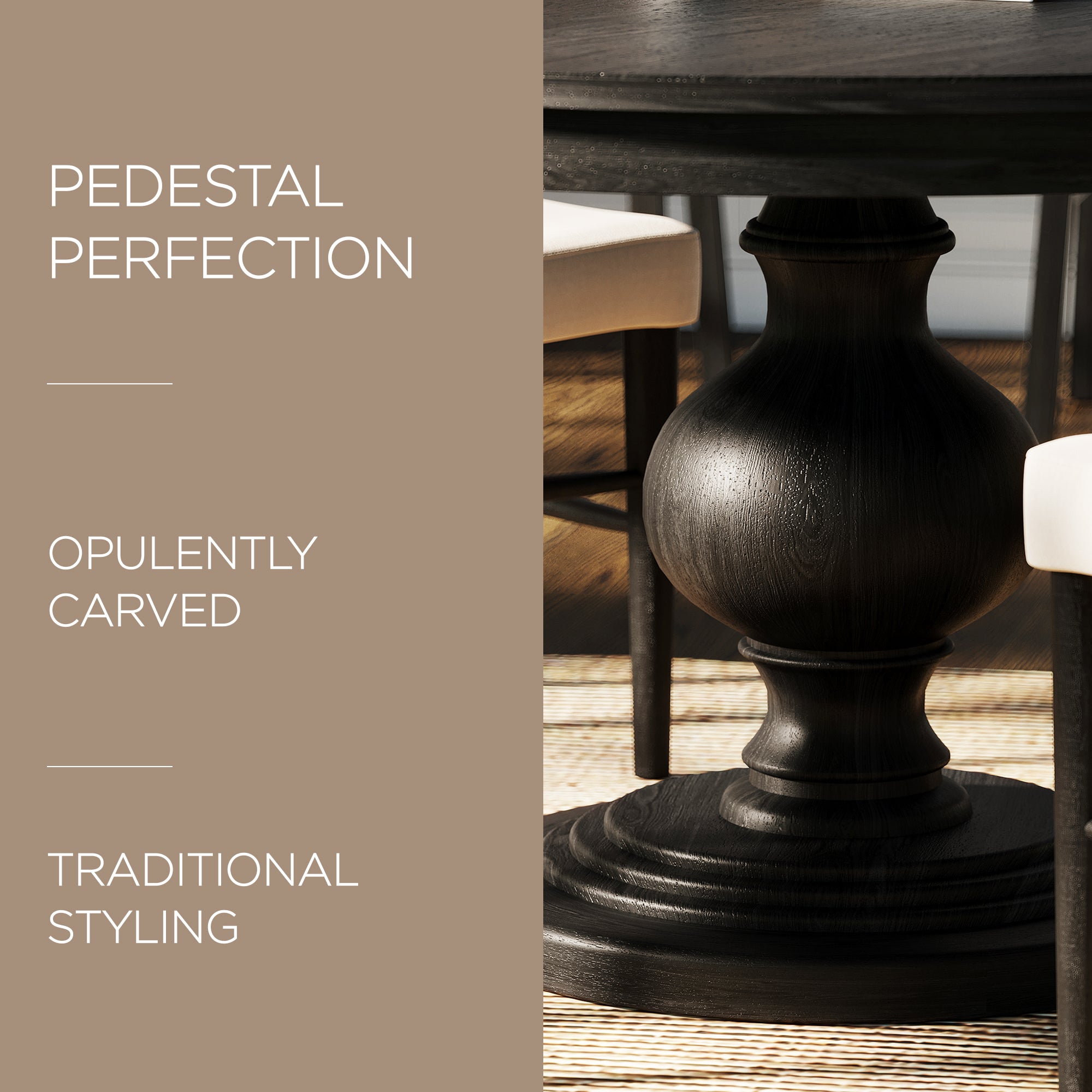 Maven Lane Zola Traditional Round Wooden Dining Table in Black Finish (Open Box) - VMInnovations