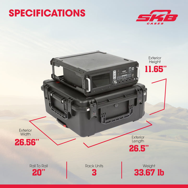 SKB iSeries 3U Fly Rack, Waterproof Polypropylene Hard Case for Storage, 20 Inch