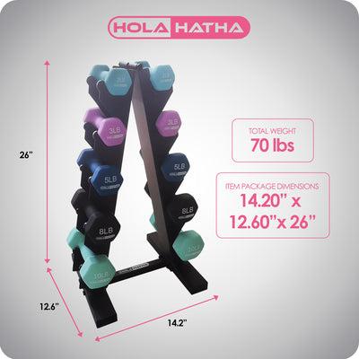 HolaHatha 2, 3, 5, 8, 10 Lb Neoprene Dumbbell Free Weight Set w/ Rack (Open Box) - VMInnovations