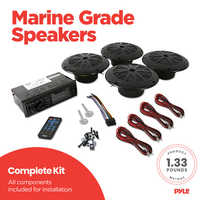 Pyle PLMRKT48BK 6.5 Inch Bluetooth Marine Receiver Stereo and Speaker Kit, Black