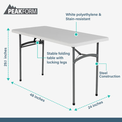 Peakform Compact Indoor or Outdoor Folding Banquet Table, 4 Foot, White