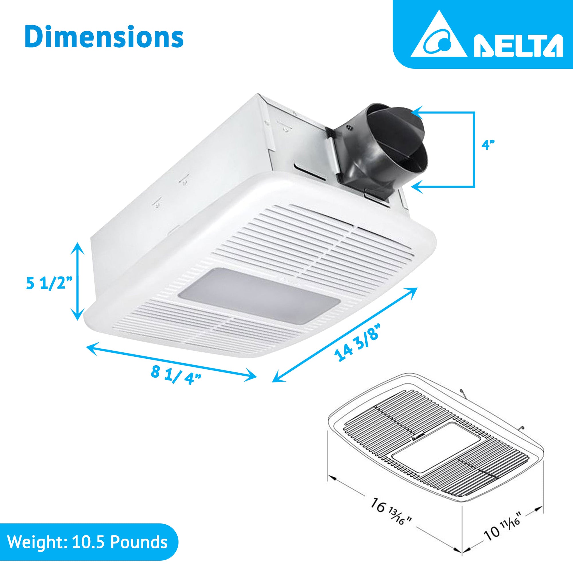 Delta Electronics 80 CFM Bath Fan LED Dimmable Light with Heater (Open Box) - VMInnovations