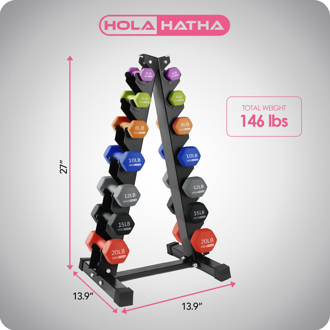 HolaHatha 146 lb Neoprene Dumbbell Full Body Weight Set with Storage Rack (Used)