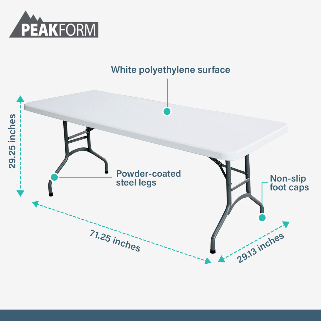 Peakform Compact Folding Banquet Table for Indoor or Outdoor Use, 6 Foot, White