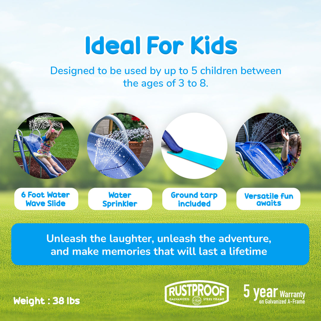 XDP Recreation 6 Foot Water Wave Slide Plus, Built In Adjustable Water Sprinkler - VMInnovations