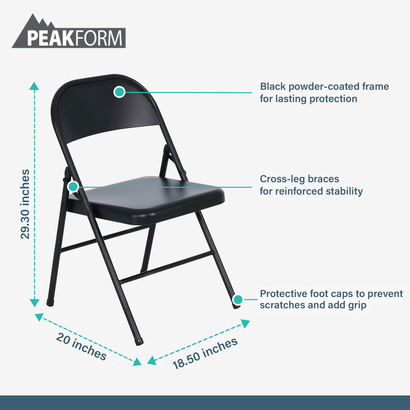 Peakform Steel Folding Chair with Leg Braces Construction and Foot Caps, 6 Pack