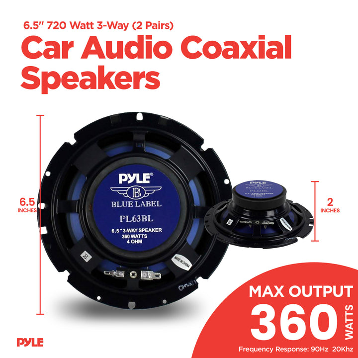 Pyle PL63BL 6.5" 720 Watt 3-Way Car Audio Coaxial Speakers Blue Stereo - VMInnovations