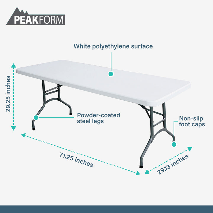 Peakform Compact Folding Banquet Table for Indoor or Outdoor Use, 6 Foot, White