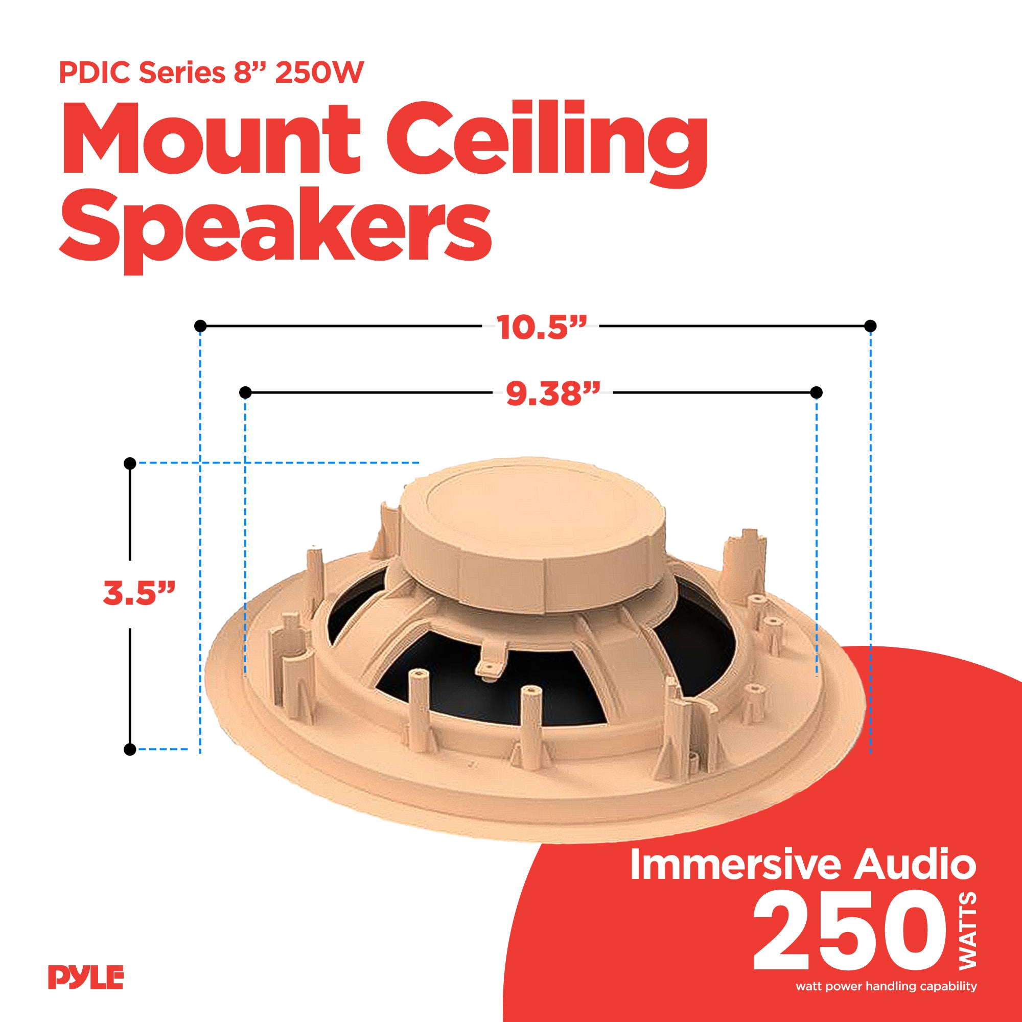 Pyle PDIC Series 250W 8" Round Flush Mount In Wall/In Home Speakers (Open Box)