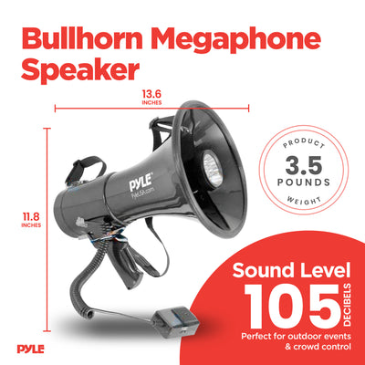 Pyle PA Megaphone Speaker with Built-in Rechargeable Battery, Black (Open Box) - VMInnovations