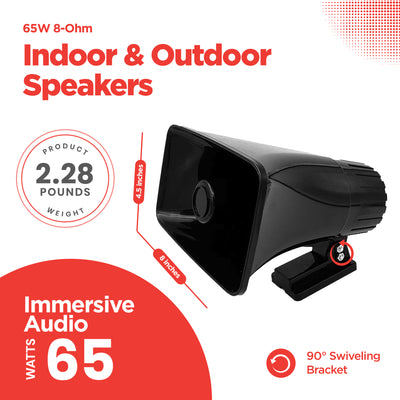 Pyle 8" Portable PA Horn Speaker for Indoor/Outdoor Use 65W Peak Power(Open Box) - VMInnovations