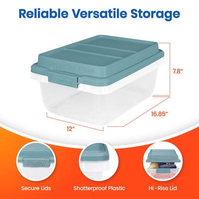 Hefty 18 Qt Hi-Rise Stackable Plastic Storage Bin w/Lid, 8pk, Blue (Open Box) - VMInnovations