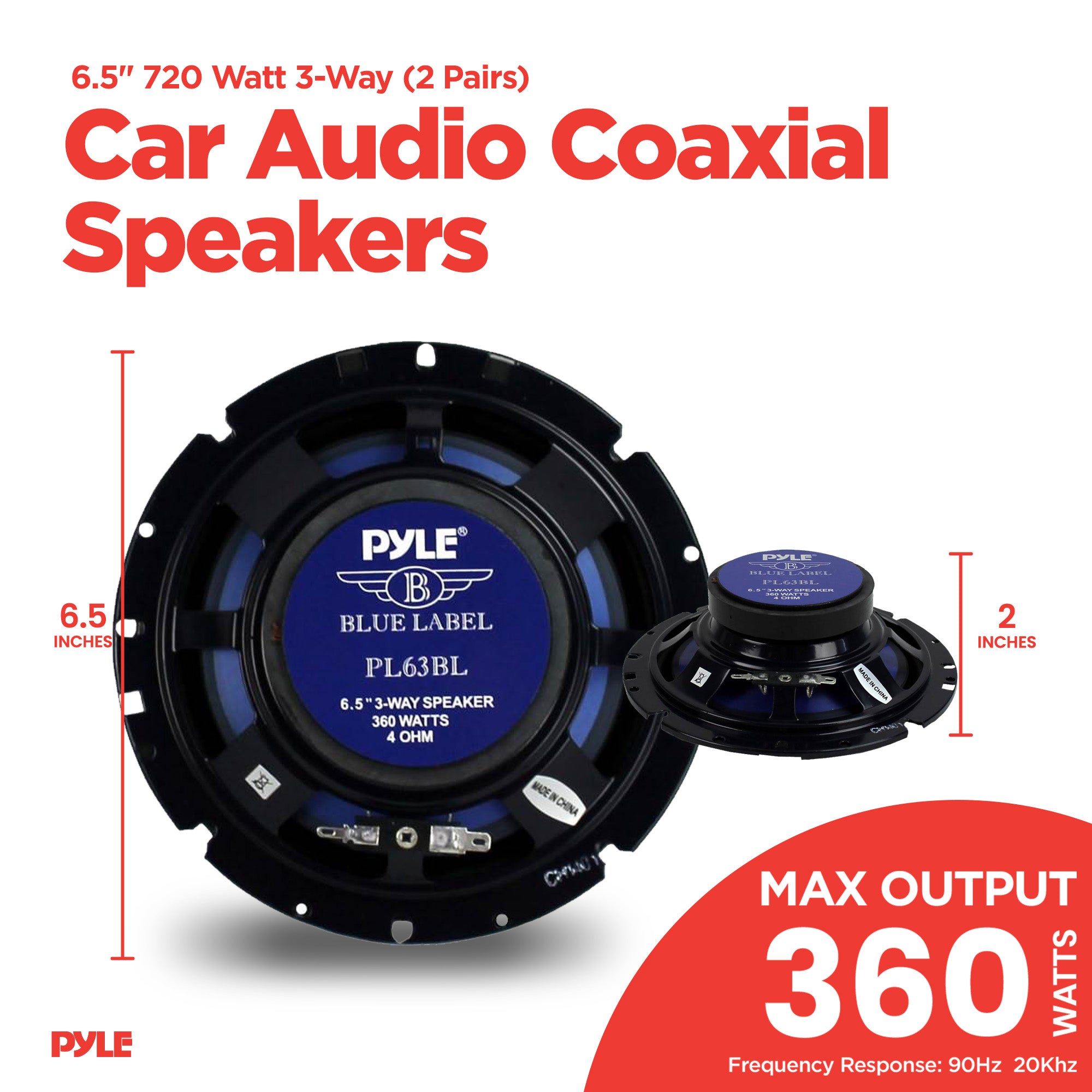 Pyle PL63BL 6.5" 720 Watt 3-Way Car Audio Coaxial Speakers Blue Stereo - VMInnovations