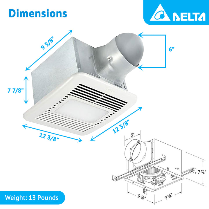 Delta Breez Exhaust Fan LED Light w/ Humidity Sensor, 80/110CFM, White(Open Box)