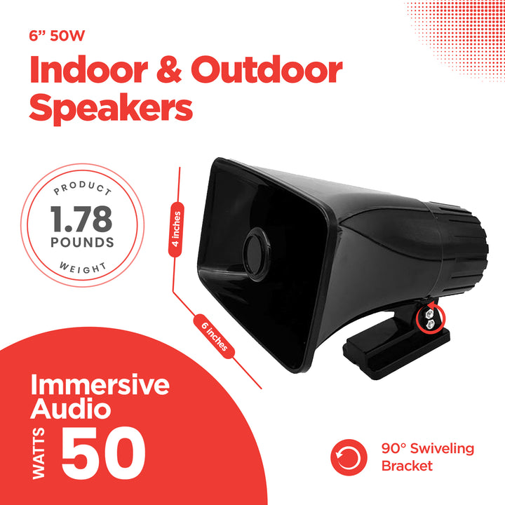 Pyle 6" Portable PA Speaker for Indoor/Outdoor Use, 50W Power, Black (Open Box)