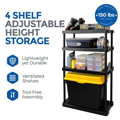 Gracious Living 4 Shelf Adjustable Height Medium Duty Storage, Black (2 Pack)
