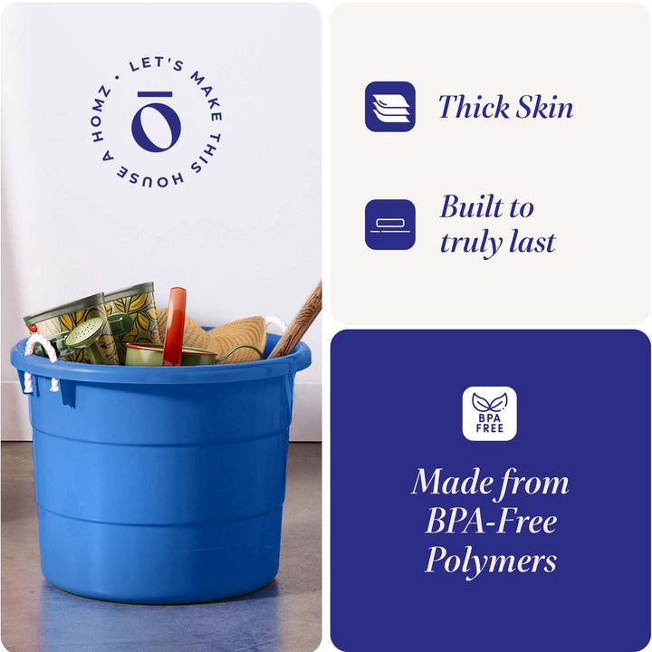 18 Gal Plastic Storage Round Utility Tub w/ Handles, Blue (2 Pack) (Open Box)