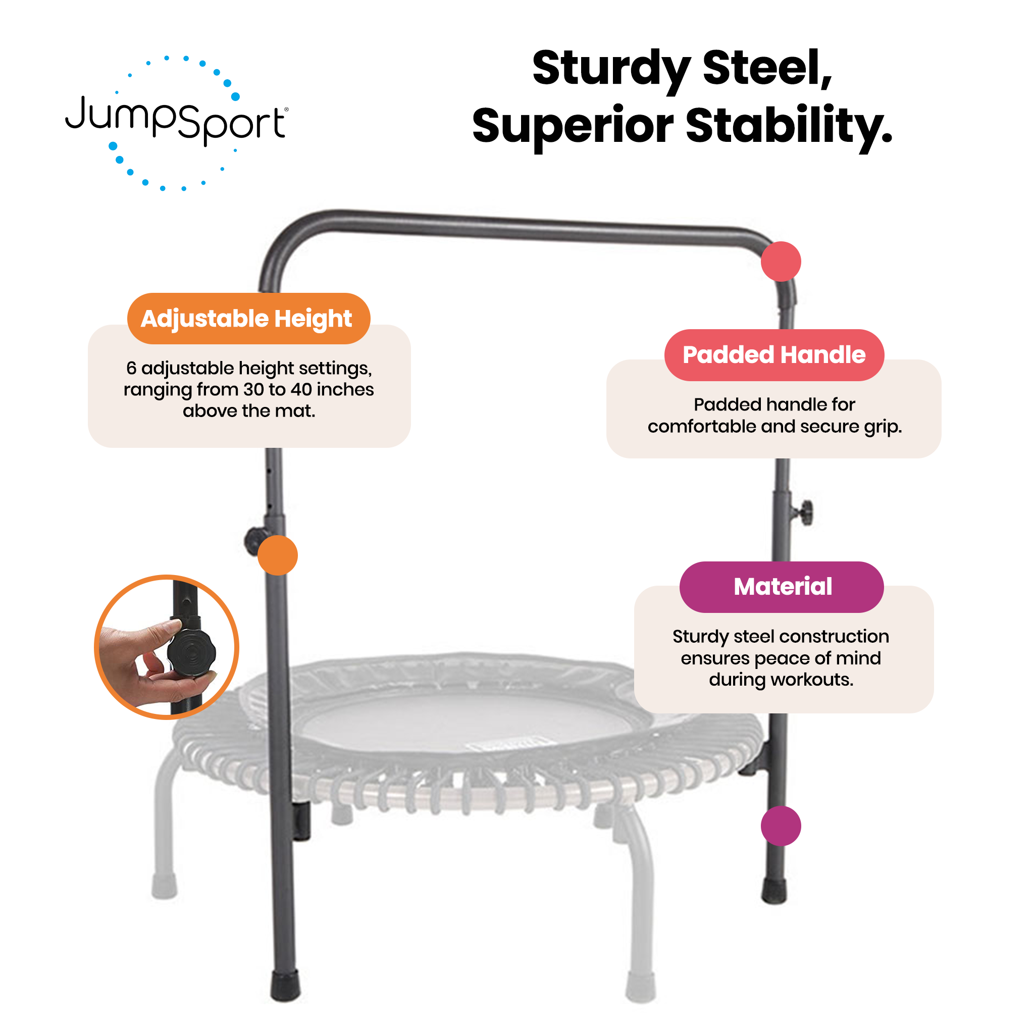JumpSport Handle Bar for 39" Arched Leg Fitness Trampolines, Black (Used)