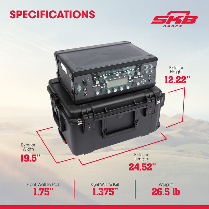 SKB 3U iSeries 13" Injection Molded Fly Rack with Built-In Wheels and Handle - VMInnovations