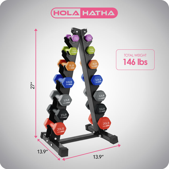 HolaHatha 146 lb Neoprene Dumbbell Full Body Weight Set with Storage Rack (Used) - VMInnovations