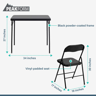 Plastic Development Group 34 Inch Card Table and 4 Chair Furniture Set, Black