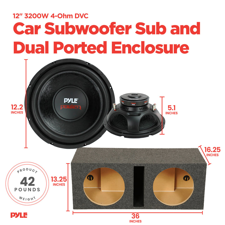 Pyle PLPW12D 12" 3200W 4-Ohm DVC Car Subwoofer Sub and Dual Ported Enclosure - VMInnovations