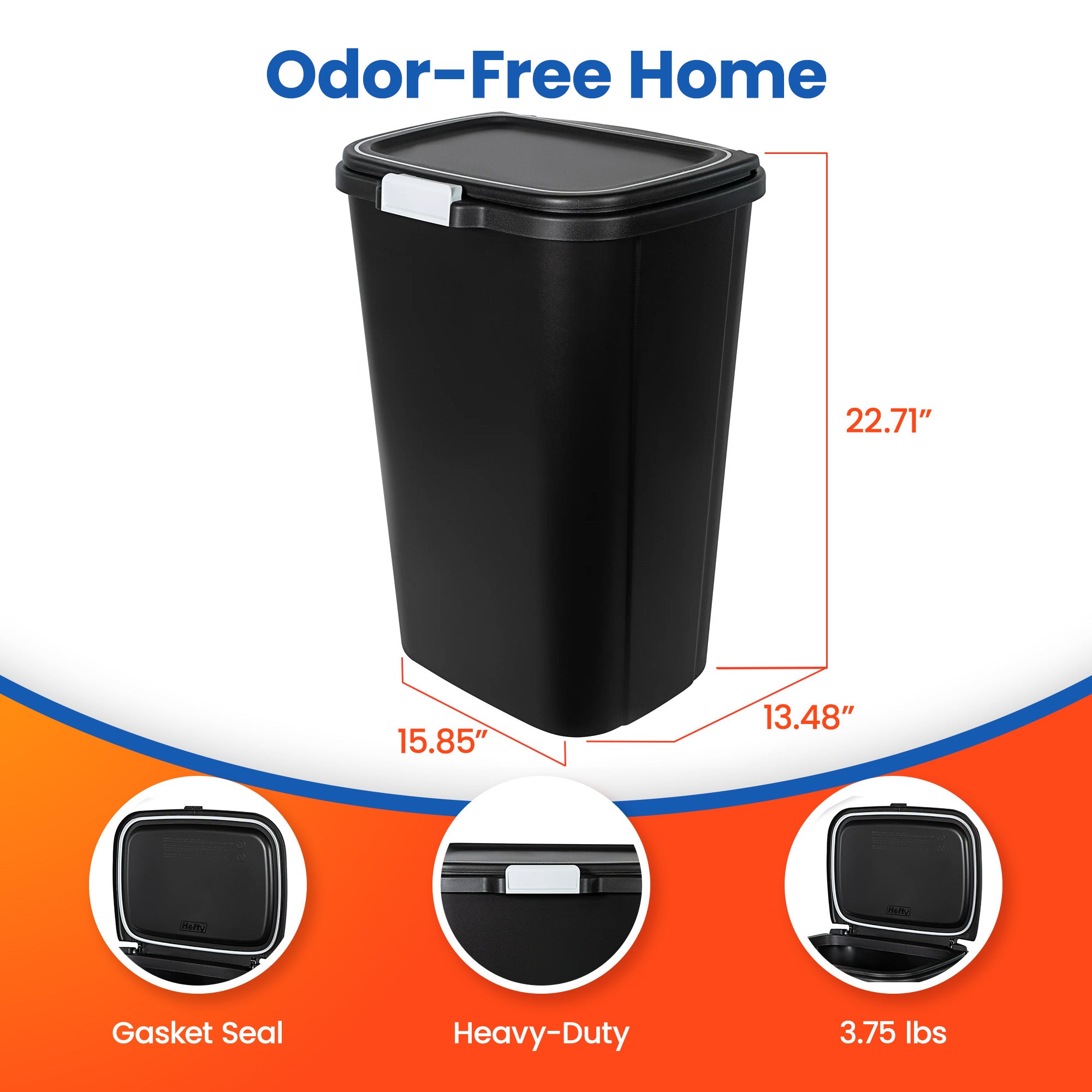 Hefty 13 Gallon Odor Block Touch Top Kitchen Durable Trash Can, 4 Pack, Black - VMInnovations
