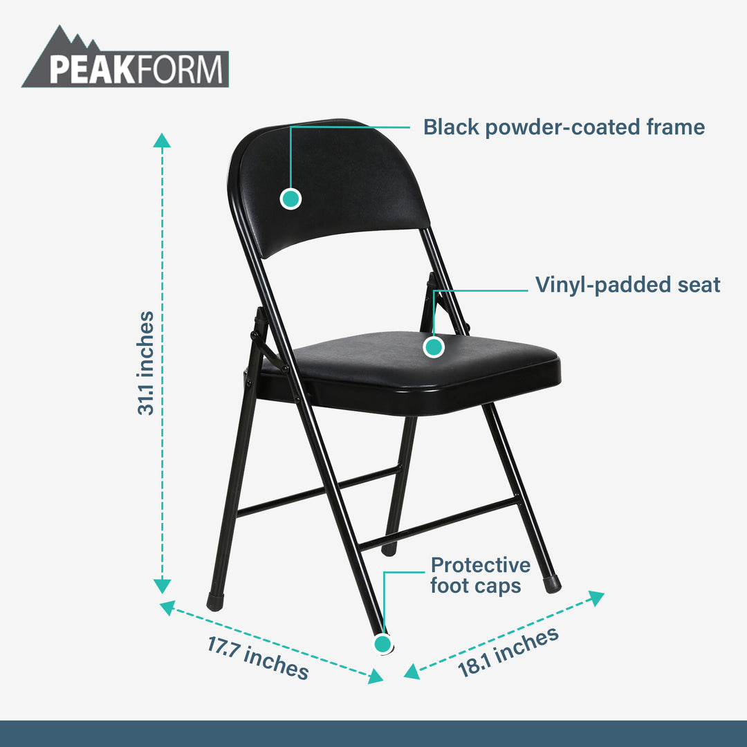 Plastic Development Group Indoor Metal Padded Vinyl Folding Chair, Black (4Pack) - VMInnovations