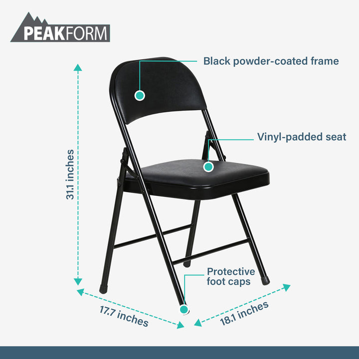 Plastic Development Group Indoor Metal Padded Vinyl Folding Chair, Black (4Pack) - VMInnovations