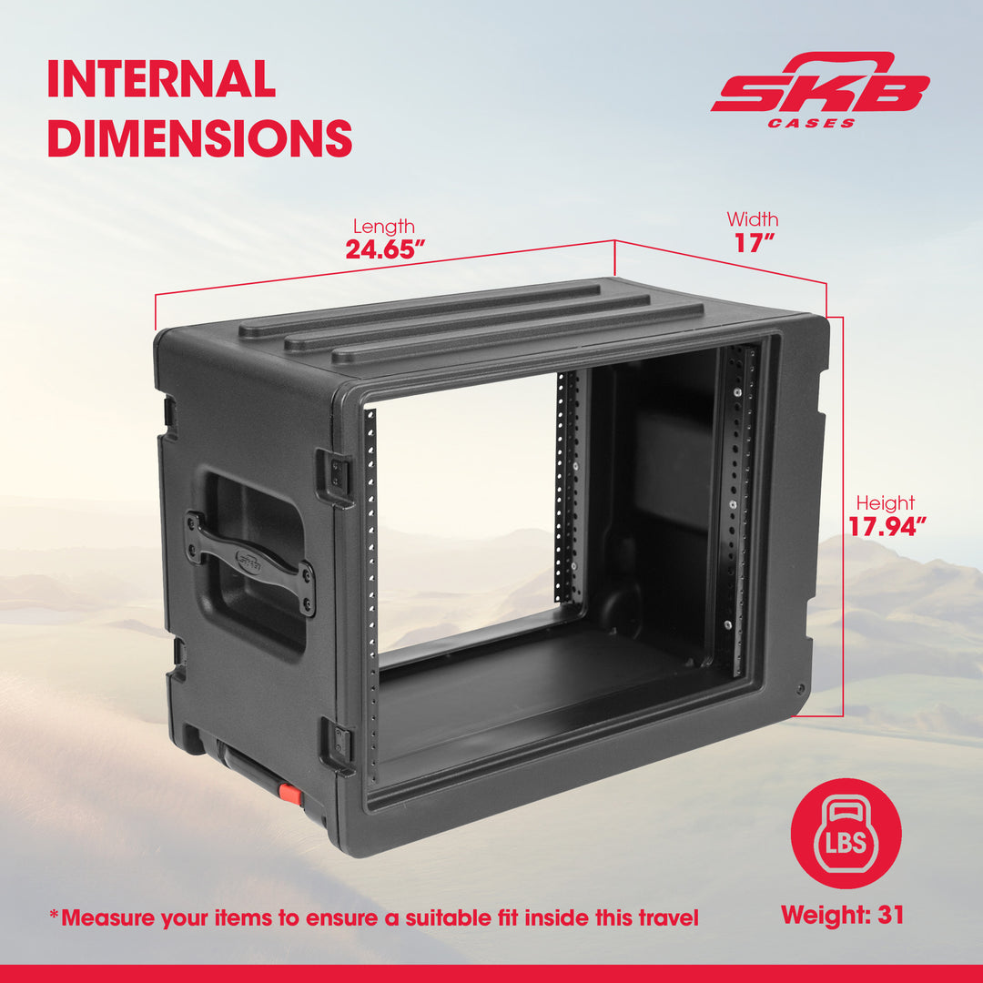 SKB 8U rSeries Rolling Rack w/Integrated Back Wheels & Pull Handle (Open Box)