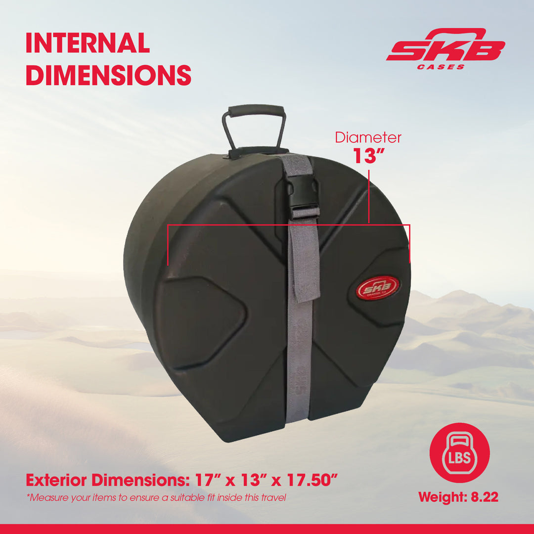 SKB 9" x 13" Tom Case with Padded Interior and D-Shaped Drum Design, Black