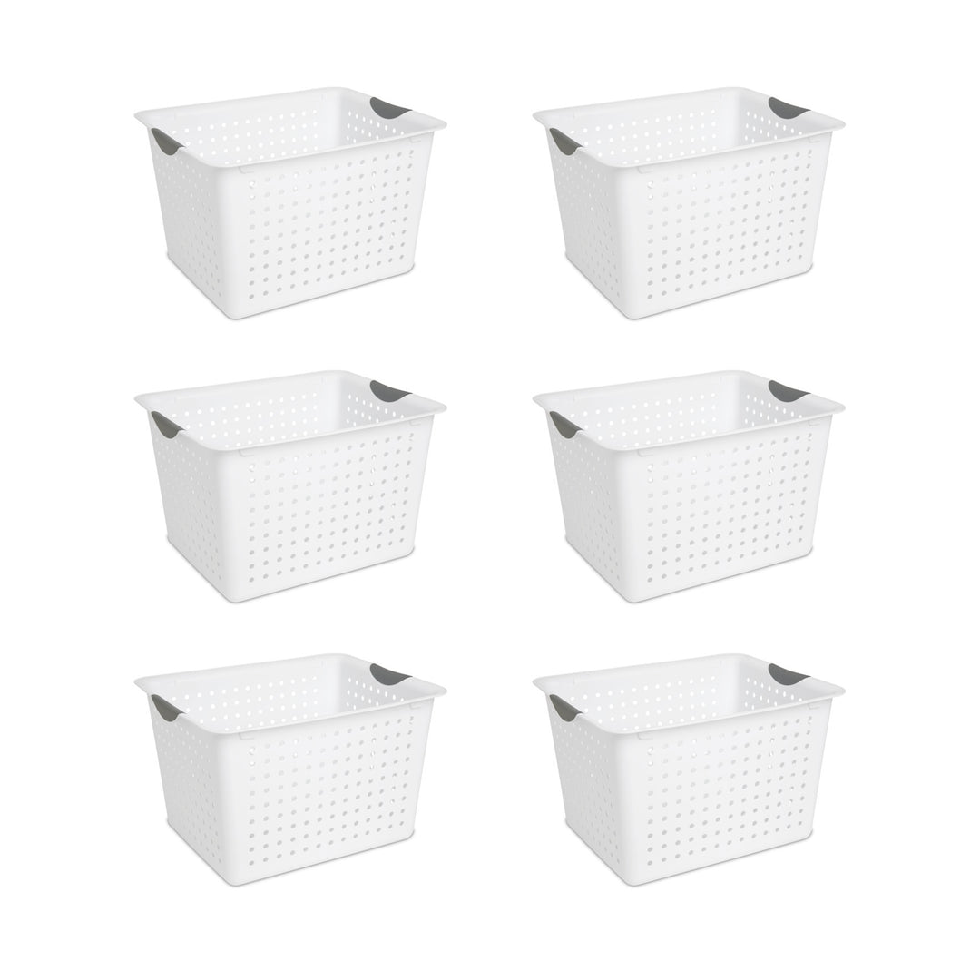 Sterilite Large Deep Durable Ultra Plastic Storage Basket Tote, White (6 Pack)