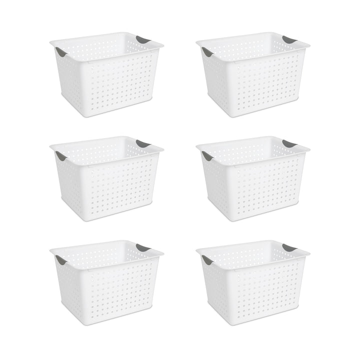 Sterilite Large Deep Durable Ultra Plastic Storage Basket Tote, White (6 Pack)