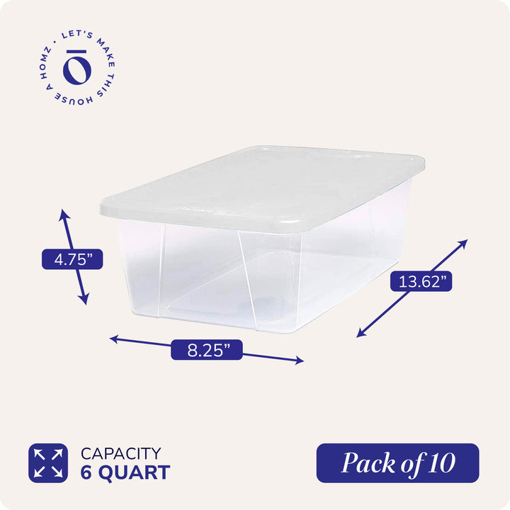 Homz 6 Qt Multipurpose Plastic Storage Containers with Latching Lid, (10 Pack)