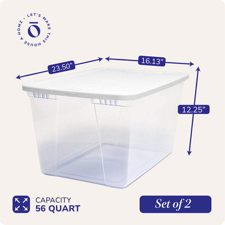 56qt Snaplock Clear Plastic Storage Container Bin w/ Secure Lid, 2 Pack (Used)