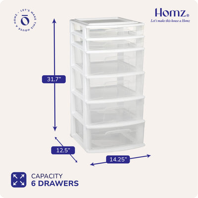 Homz Plastic 6 Clear Drawer Medium Home Storage Container Tower (Used)