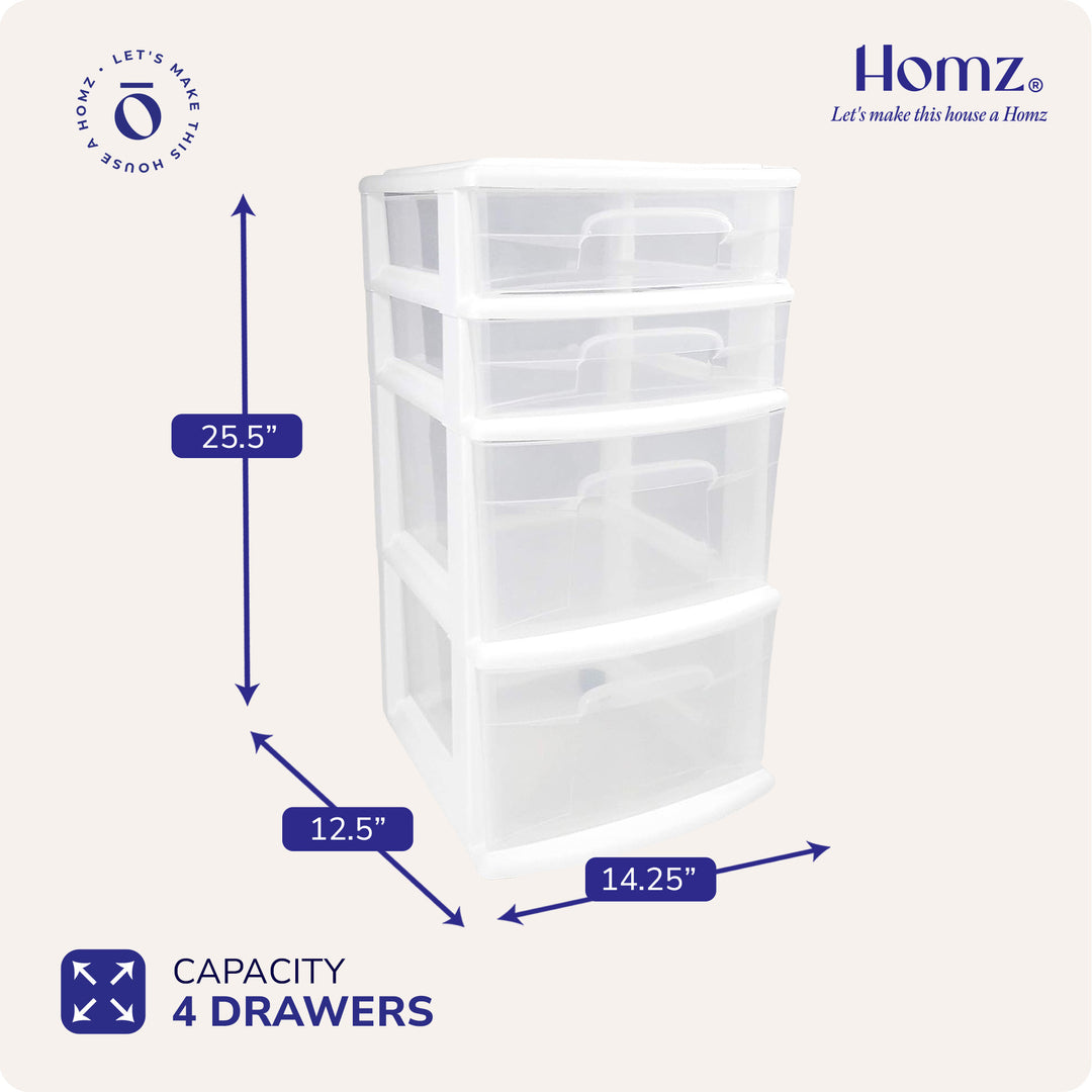 Homz Clear Plastic 4 Drawer Medium Home Storage Tower, White Frame (Used) - VMInnovations