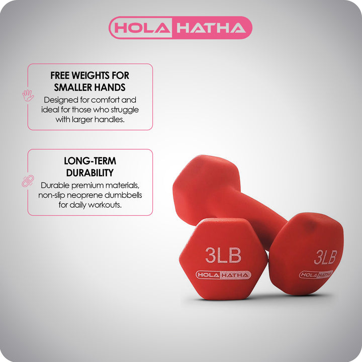 HolaHatha Dumbbell Weight Set w/ 3, 5 & 8 LB Hand Weights & Storage Rack (Used)
