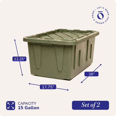Homz 15 Gallon Durabilt Home Storage Container with Snap Lid, Green (2 Pack) - VMInnovations