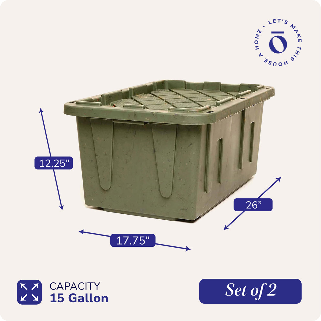 Homz 15 Gallon Durabilt Home Storage Container with Snap Lid, 2 pk (Open Box)