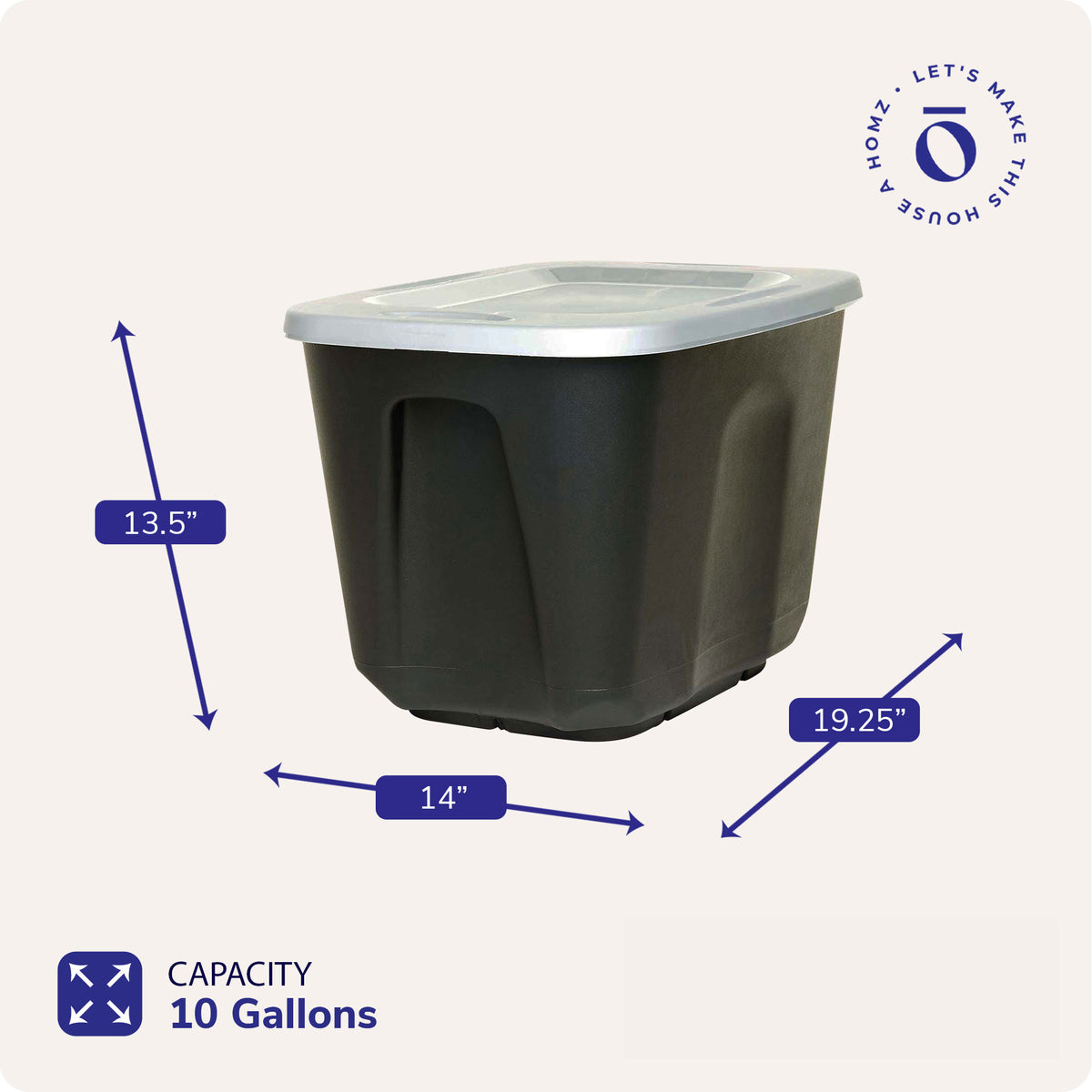 Homz 10 Gallon Durable Molded Plastic Storage Bin with Secure Lid (Open Box)