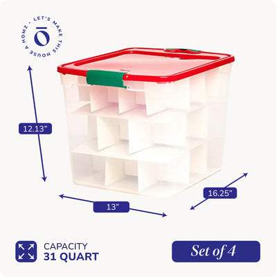 HOMZ 31 Qt Holiday Clear Storage Container w/ Latching Handles(4 Pk)(Used) - VMInnovations