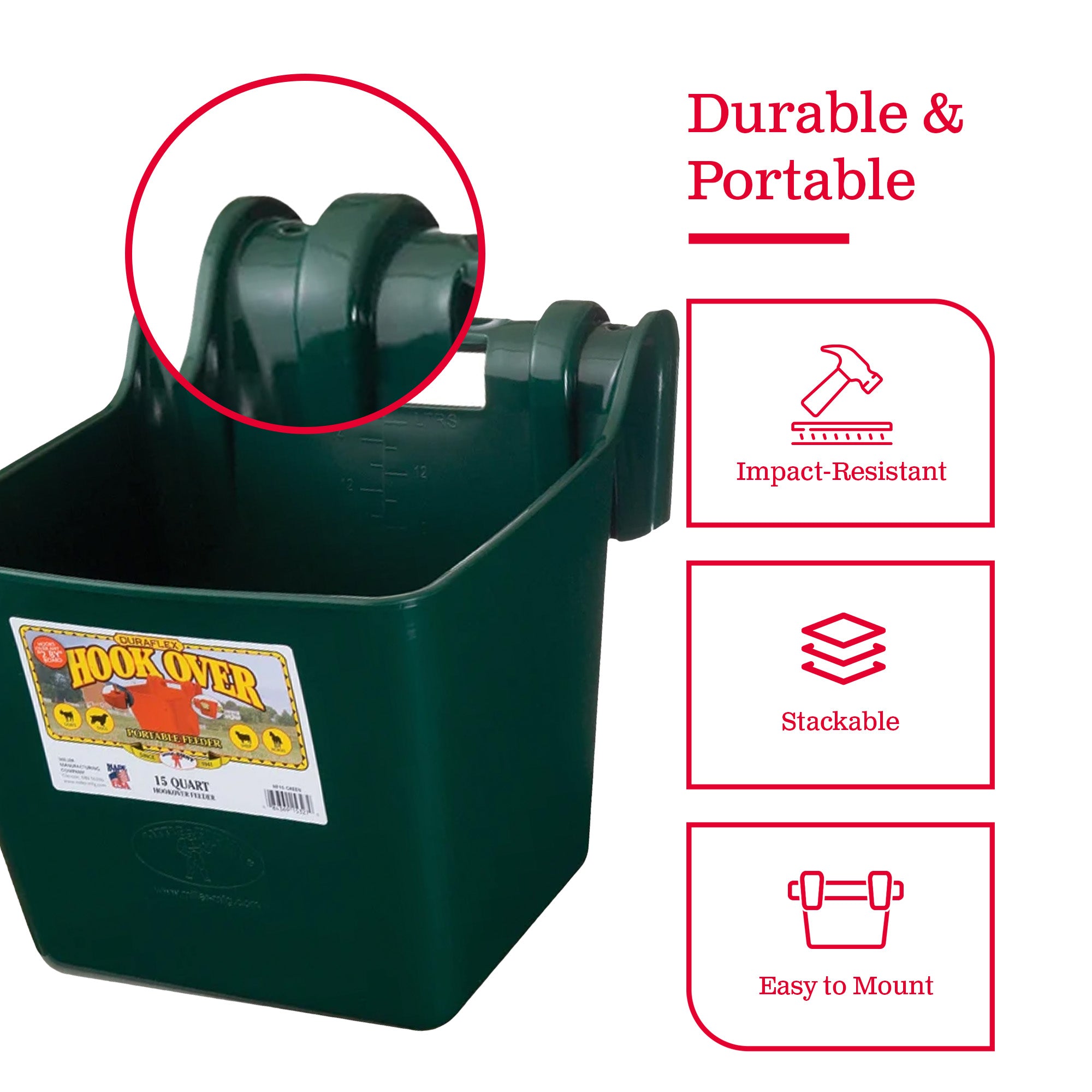Little Giant Heavy Duty 15 Qt Mountable Plastic Hook Feeder, Green (Used)