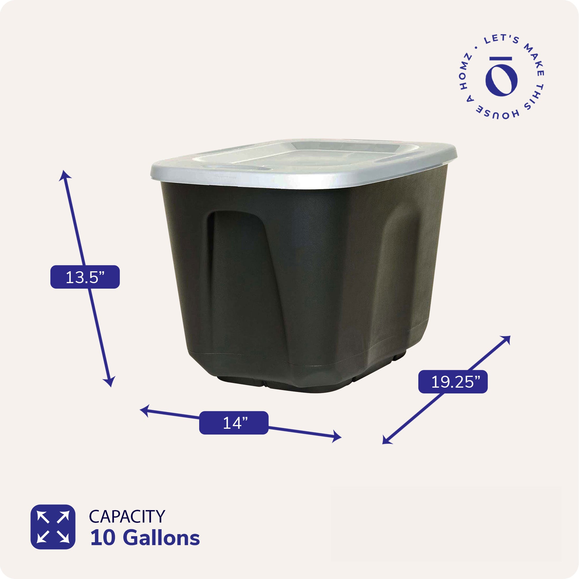 Homz 10 Gallon Durable Molded Plastic Storage Bin with Secure Lid (Open Box)