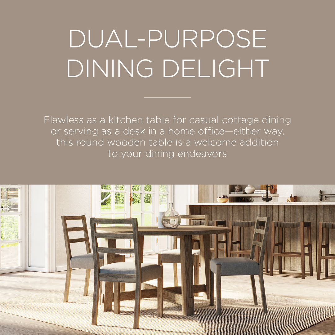 Maven Lane Sasha Round Wooden Dining Table in Weathered Grey Finish (Used) - VMInnovations