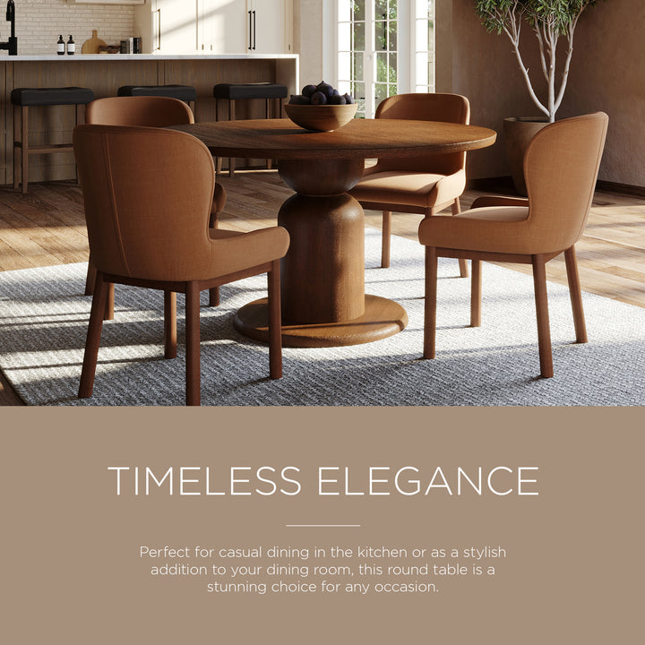 Mila Contemporary Round Wooden Dining Table in Refined Brown Finish - VMInnovations