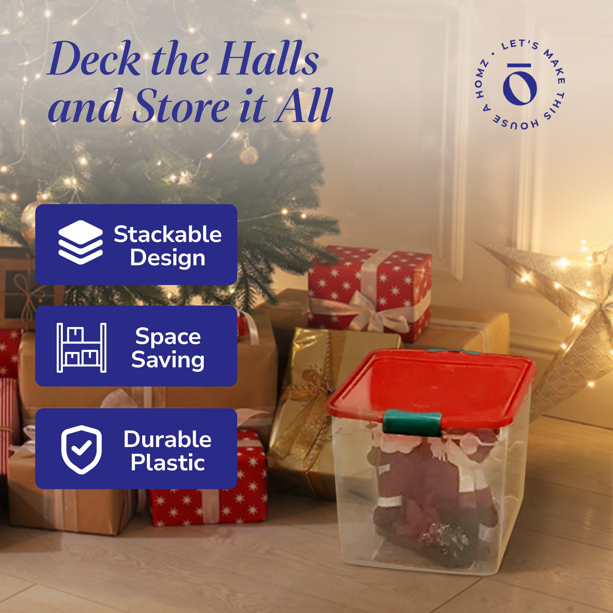 HOMZ 31 Qt Holiday Clear Storage Container w/ Latching Handles(4 Pk)(Used) - VMInnovations